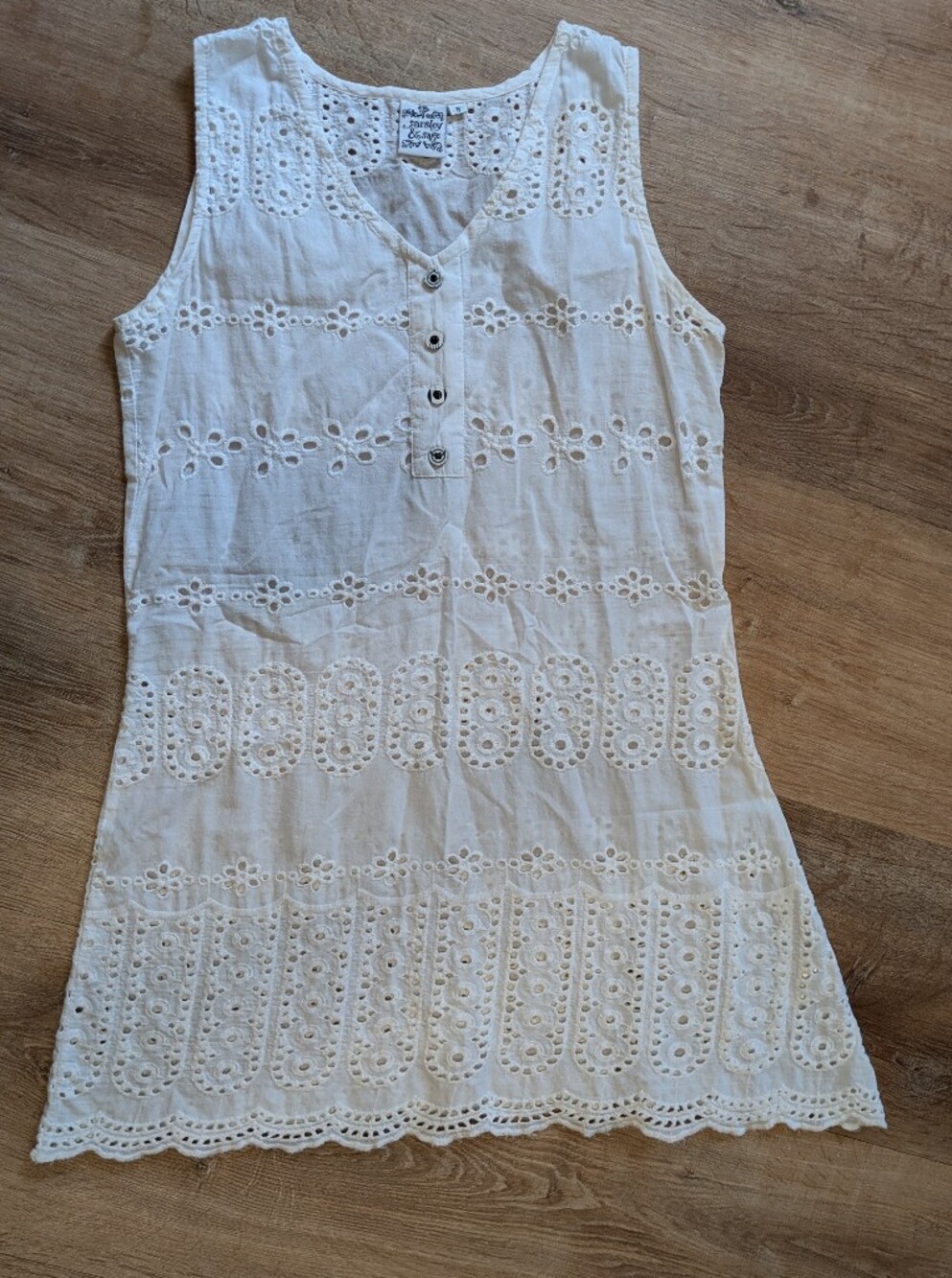Parsley & Sage White Eyelet Sleeveless Long Blouse Size Small